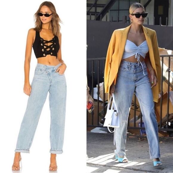 Agolde Criss Cross Upsized Blue Jeans High Waist Straight Leg Size 23 - Picture 1 of 12